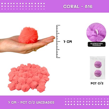 Pom Pom Pelucia - 70mm - Pct C/2 Unid. COR: CORAL-816