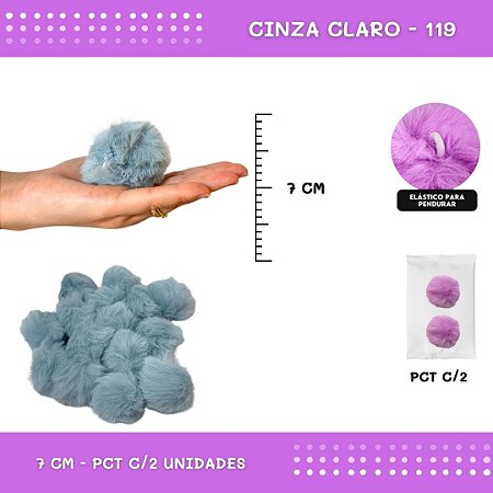 Pom Pom Pelucia - 70mm - Pct C/2 Unid. COR: CINZA-CLARO-119