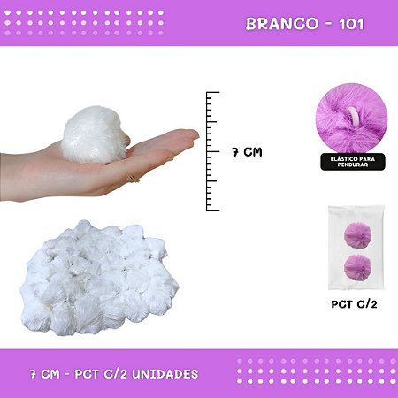 Pom Pom Pelucia - 70mm - Pct C/2 Unid. COR: BRANCO-101