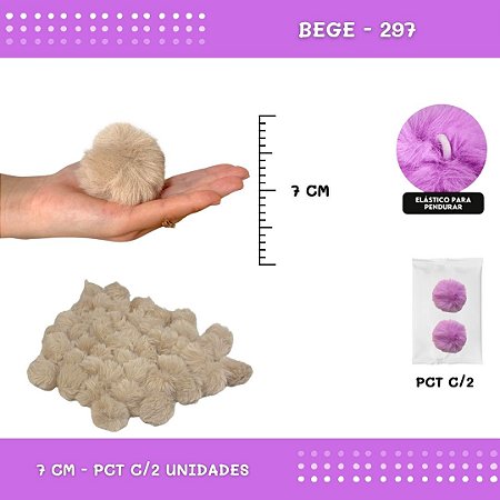 Pom Pom Pelucia - 70mm - Pct C/2 Unid. COR: BEGE-297