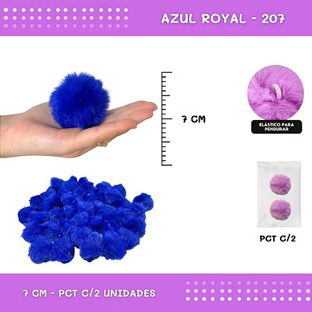 Pom Pom Pelucia - 70mm - Pct C/2 Unid. COR: AZUL-ROYAL-207