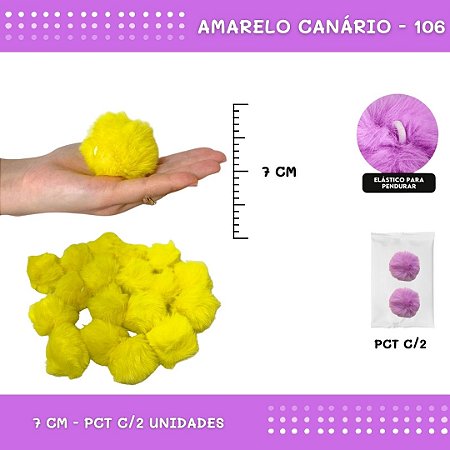 Pom Pom Pelucia - 70mm - Pct C/2 Unid. COR: AMARELO-CANARIO-106