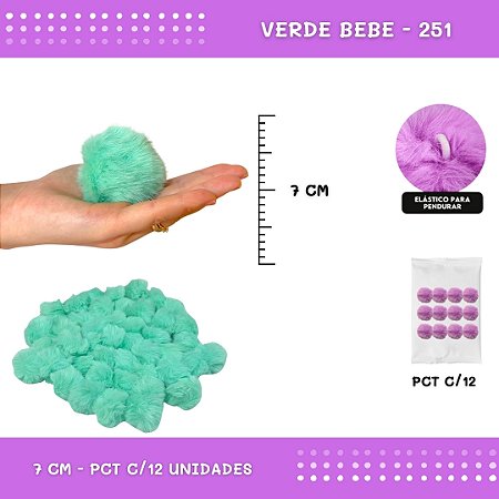 12 Unid. Pom Pom Pelucia - 70mm COR: VERDE-BEBE-251