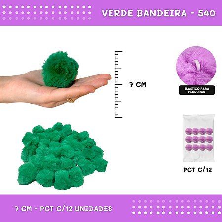 12 Unid. Pom Pom Pelucia - 70mm COR: VERDE-BANDEIRA-540