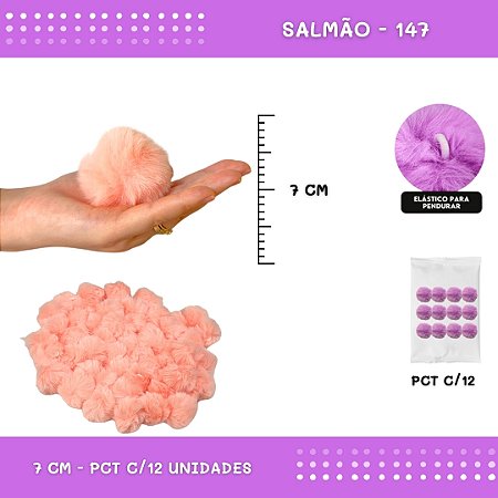 12 Unid. Pom Pom Pelucia - 70mm COR: SALMAO-147