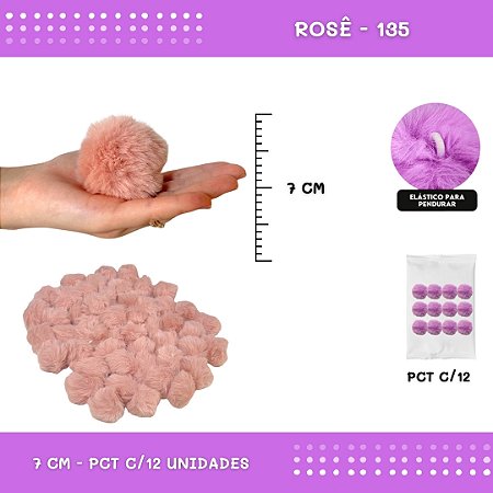 12 Unid. Pom Pom Pelucia - 70mm COR: ROSE-135