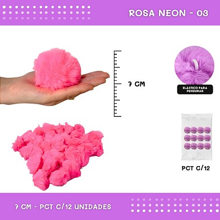 12 Unid. Pom Pom Pelucia - 70mm COR: ROSA-NEON-03