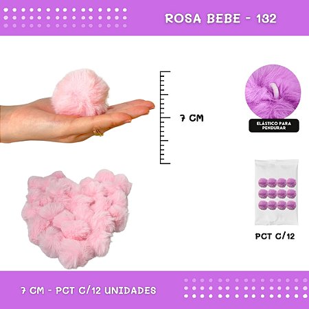 12 Unid. Pom Pom Pelucia - 70mm COR: ROSA-BEBE-132