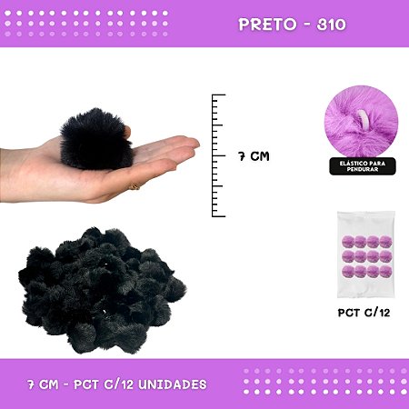 12 Unid. Pom Pom Pelucia - 70mm COR: PRETO-310