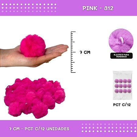 12 Unid. Pom Pom Pelucia - 70mm COR: PINK-312