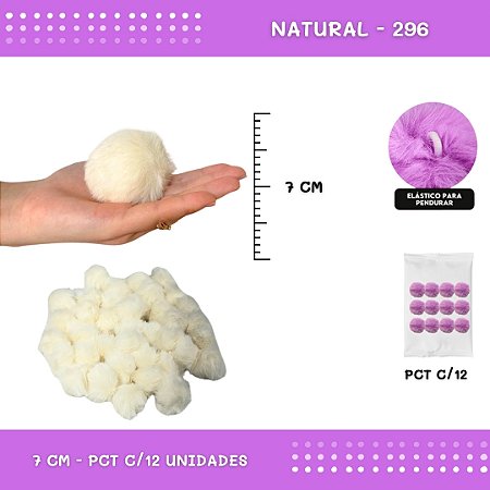 12 Unid. Pom Pom Pelucia - 70mm COR: NATURAL-296