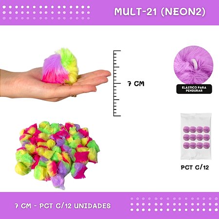 12 Unid. Pom Pom Pelucia - 70mm COR: MULT-21 (NEON2)