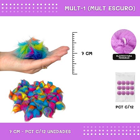 12 Unid. Pom Pom Pelucia - 70mm COR: MULT-1 (MULT ESCURO)