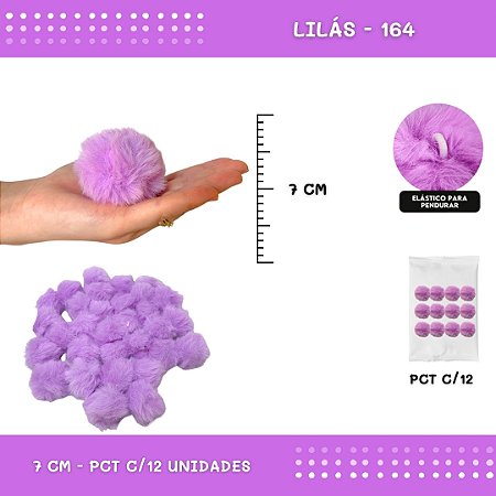 12 Unid. Pom Pom Pelucia - 70mm COR: LILAS-164