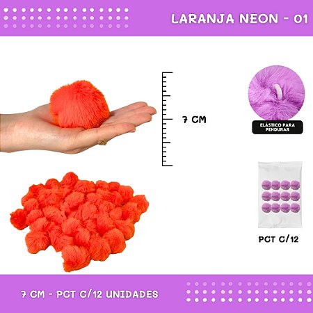 12 Unid. Pom Pom Pelucia - 70mm COR: LARANJA-NEON-01