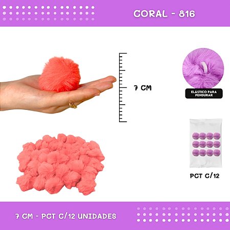 12 Unid. Pom Pom Pelucia - 70mm COR: CORAL-816