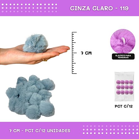 12 Unid. Pom Pom Pelucia - 70mm COR: CINZA-CLARO-119