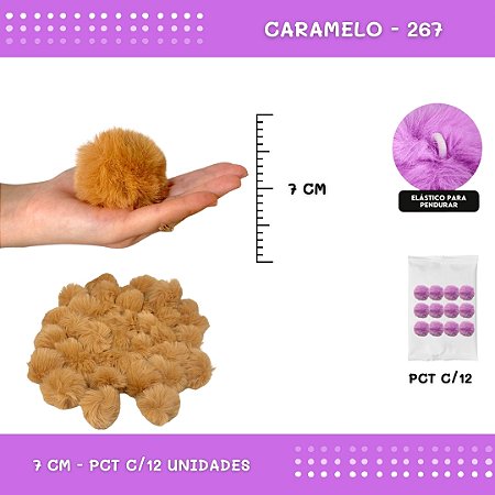 12 Unid. Pom Pom Pelucia - 70mm COR: CARAMELO-267