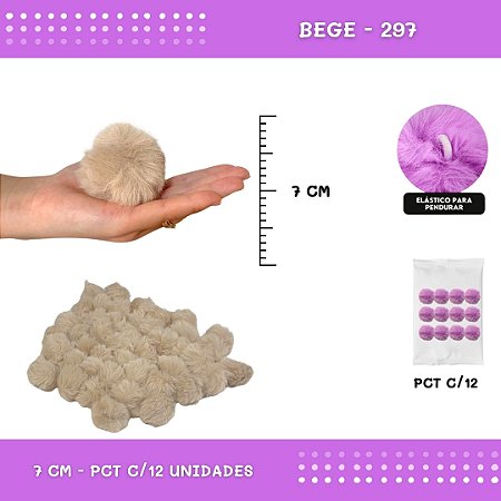 12 Unid. Pom Pom Pelucia - 70mm COR: BEGE-297