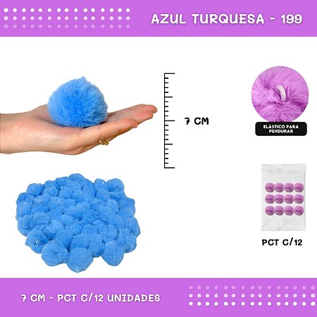 12 Unid. Pom Pom Pelucia - 70mm COR: AZUL-TURQUESA-199
