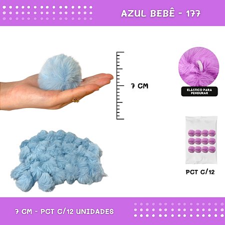 12 Unid. Pom Pom Pelucia - 70mm COR: AZUL-BEBE-177
