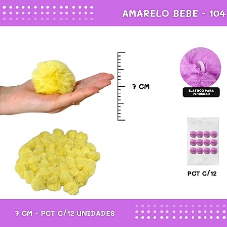 12 Unid. Pom Pom Pelucia - 70mm COR: AMARELO-BEBE-104