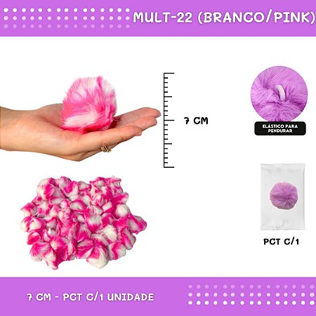 Pom Pom Pelucia - 70mm - Unidade COR: MULT-22 (BRANCO/PINK)