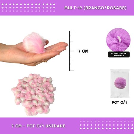 Pom Pom Pelucia - 70mm - Unidade COR: MULT-17 (BRANCO/ROSABB)