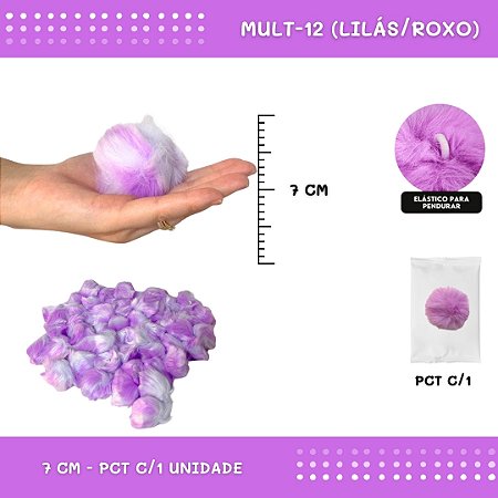 Pom Pom Pelucia - 70mm - Unidade COR: MULT-12 (LILAS/ROXO)