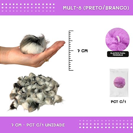 Pom Pom Pelucia - 70mm - Unidade COR: MULT-08 (PRETO E BRANCO)