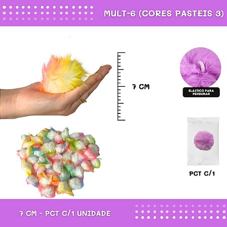 Pom Pom Pelucia - 70mm - Unidade COR: MULT-6 (CORES PASTEIS 3)