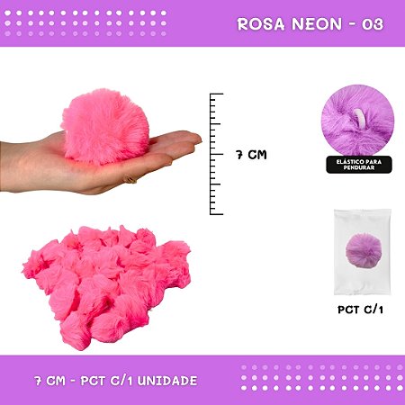 Pom Pom Pelucia - 70mm - Unidade COR: ROSA-NEON-03