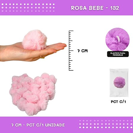 Pom Pom Pelucia - 70mm - Unidade COR: ROSA-BEBE-132