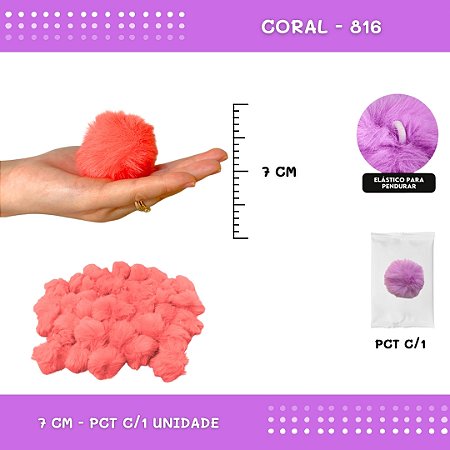 Pom Pom Pelucia - 70mm - Unidade COR: CORAL-816