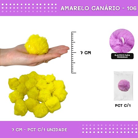 Pom Pom Pelucia - 70mm - Unidade COR: AMARELO-CANARIO-106