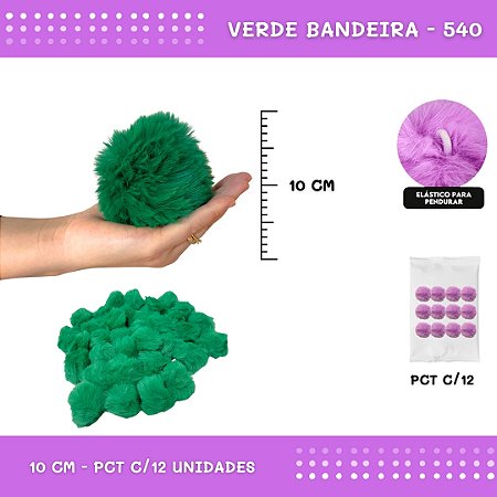 Pom Pom Pelucia - 100mm (10Cm) - Pct C/12 Unid. COR: VERDE-BANDEIRA-540