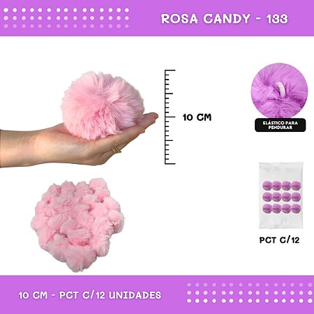 Pom Pom Pelucia - 100mm (10Cm) - Pct C/12 Unid. COR: ROSA-CANDY-133