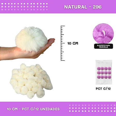 Pom Pom Pelucia - 100mm (10Cm) - Pct C/12 Unid. COR: NATURAL-296