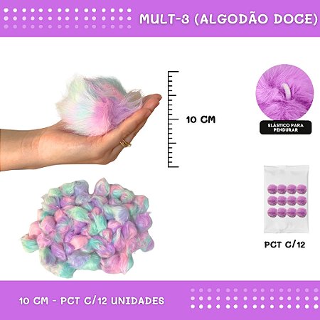 Pom Pom Pelucia - 100mm (10Cm) - Pct C/12 Unid. COR: MULT-3 (ALGODAO DOCE)