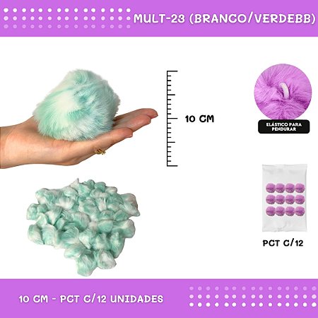 Pom Pom Pelucia - 100mm (10Cm) - Pct C/12 Unid. COR: MULT-23 (BRANCO/VERDEBB)