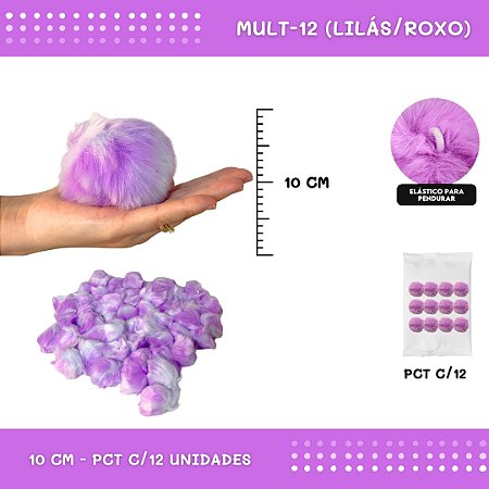 Pom Pom Pelucia - 100mm (10Cm) - Pct C/12 Unid. COR: MULT-12 (LILAS/ROXO)