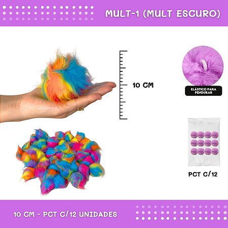 Pom Pom Pelucia - 100mm (10Cm) - Pct C/12 Unid. COR: MULT-1 (MULT ESCURO)