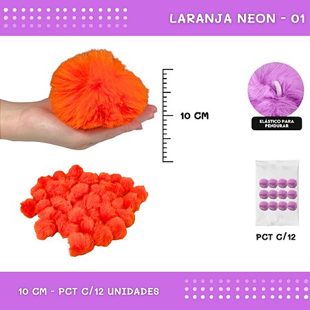 Pom Pom Pelucia - 100mm (10Cm) - Pct C/12 Unid. COR: LARANJA-NEON-01