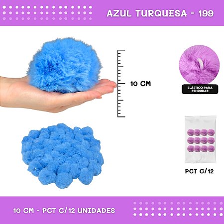 Pom Pom Pelucia - 100mm (10Cm) - Pct C/12 Unid. COR: AZUL-TURQUESA-199