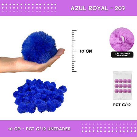 Pom Pom Pelucia - 100mm (10Cm) - Pct C/12 Unid. COR: AZUL-ROYAL-207