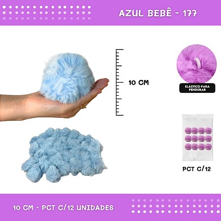 Pom Pom Pelucia - 100mm (10Cm) - Pct C/12 Unid. COR: AZUL-BEBE-177
