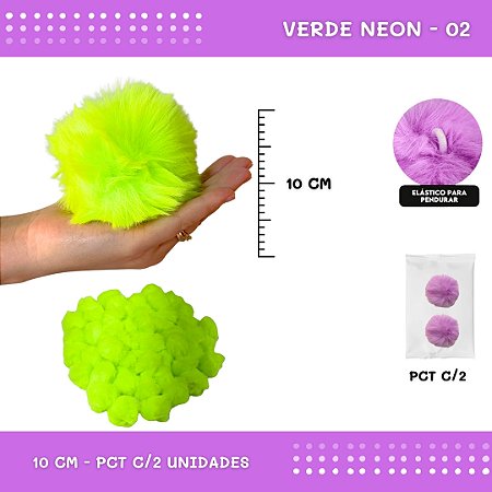 Pom Pom Pelucia - 100mm (10Cm) - Pct C/2 Unid. COR: VERDE-NEON-02