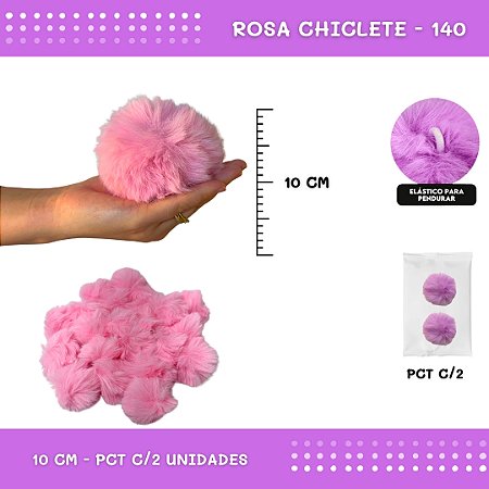 Pom Pom Pelucia - 100mm (10Cm) - Pct C/2 Unid. COR: ROSA-CHICLETE-140