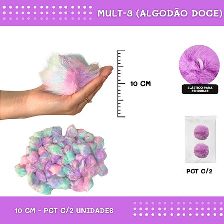 Pom Pom Pelucia - 100mm (10Cm) - Pct C/2 Unid. COR: MULT-3 (ALGODAO DOCE)