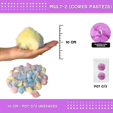 Pom Pom Pelucia - 100mm (10Cm) - Pct C/2 Unid. COR: MULT-2 (CORES PASTEIS)